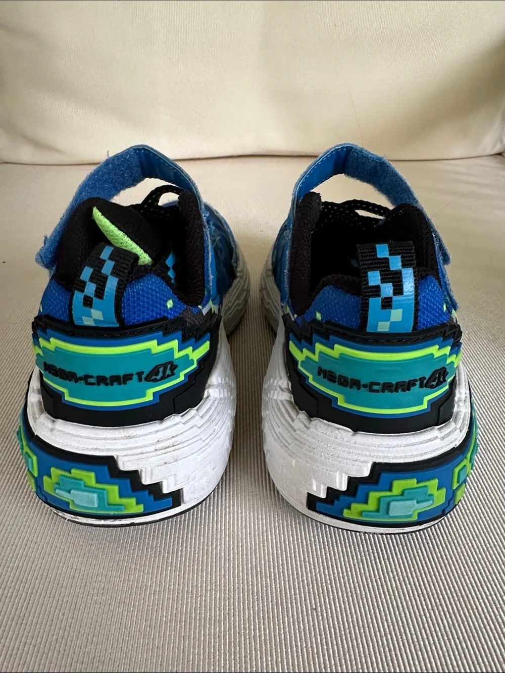 Skechers Mega Craft 4K Kids Blue and Neon Green Sneakers size 12 toddler